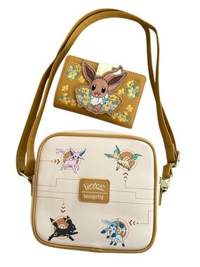 Loungefly Pokemon Eevee & Eeveelutions Crossbody Bag and Wallet Set Bundle
